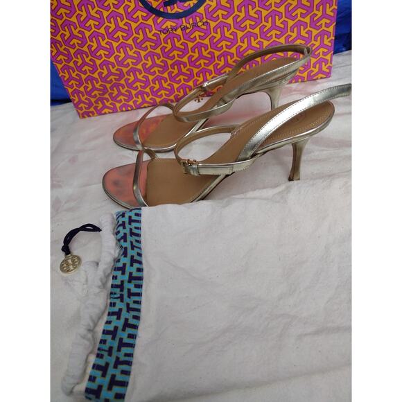 Tory Burch Penelope 65mm Slingback Sandals Womens Size 10 Mirror Metallic 55486 - Picture 10 of 10